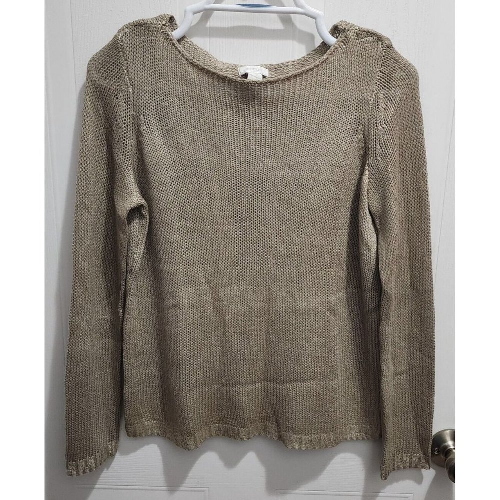 Chico's Women's Foil Shine Pullover Long Sleeve Knit Sweater Gold Shimmer Size S